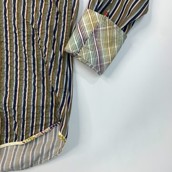 Robert Graham Crinkled Front Shirt Mens L Large Ivy Multicolor Stripe Button Up - Picture 10 of 12